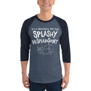 Open image in slideshow, 3/4 sleeve dark raglan: splashy mcsplashsport
