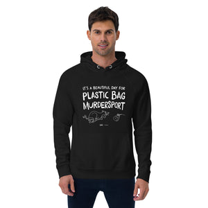Open image in slideshow, unisex eco raglan hoodie: plastic bag murdersport (sighthound)
