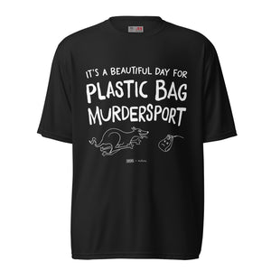 Open image in slideshow, unisex performance crewneck: plastic bag murdersport (sighthound)
