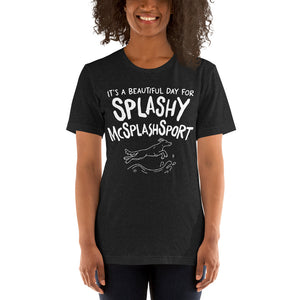Open image in slideshow, unisex t-shirt: splashy mcsplashsport (white print)
