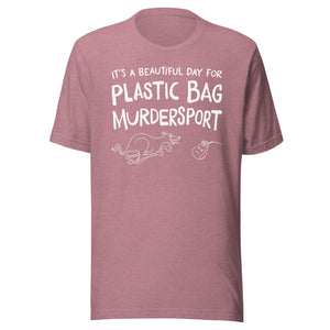 unisex t-shirt: plastic bag murdersport (sighthound version)  (WHITE print)