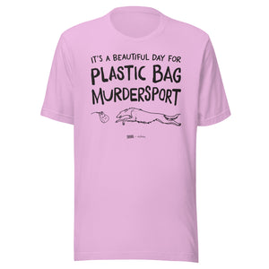 Open image in slideshow, unisex t-shirt: plastic bag murdersport (borzoi version)
