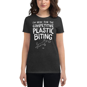 Open image in slideshow, women&#39;s fitted t-shirt: competitive plastic biting
