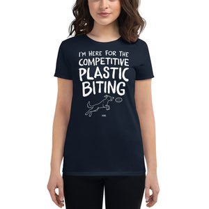 women's fitted t-shirt: competitive plastic biting