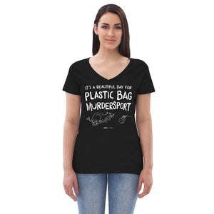 women's recycled v-neck: plastic bag murdersport (sighthound version)