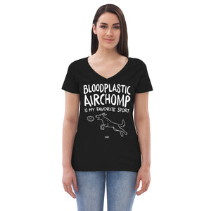 women's recycled v-neck: bloodplastic airchomp