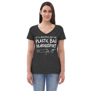 Open image in slideshow, women&#39;s recycled v-neck: plastic bag murdersport
