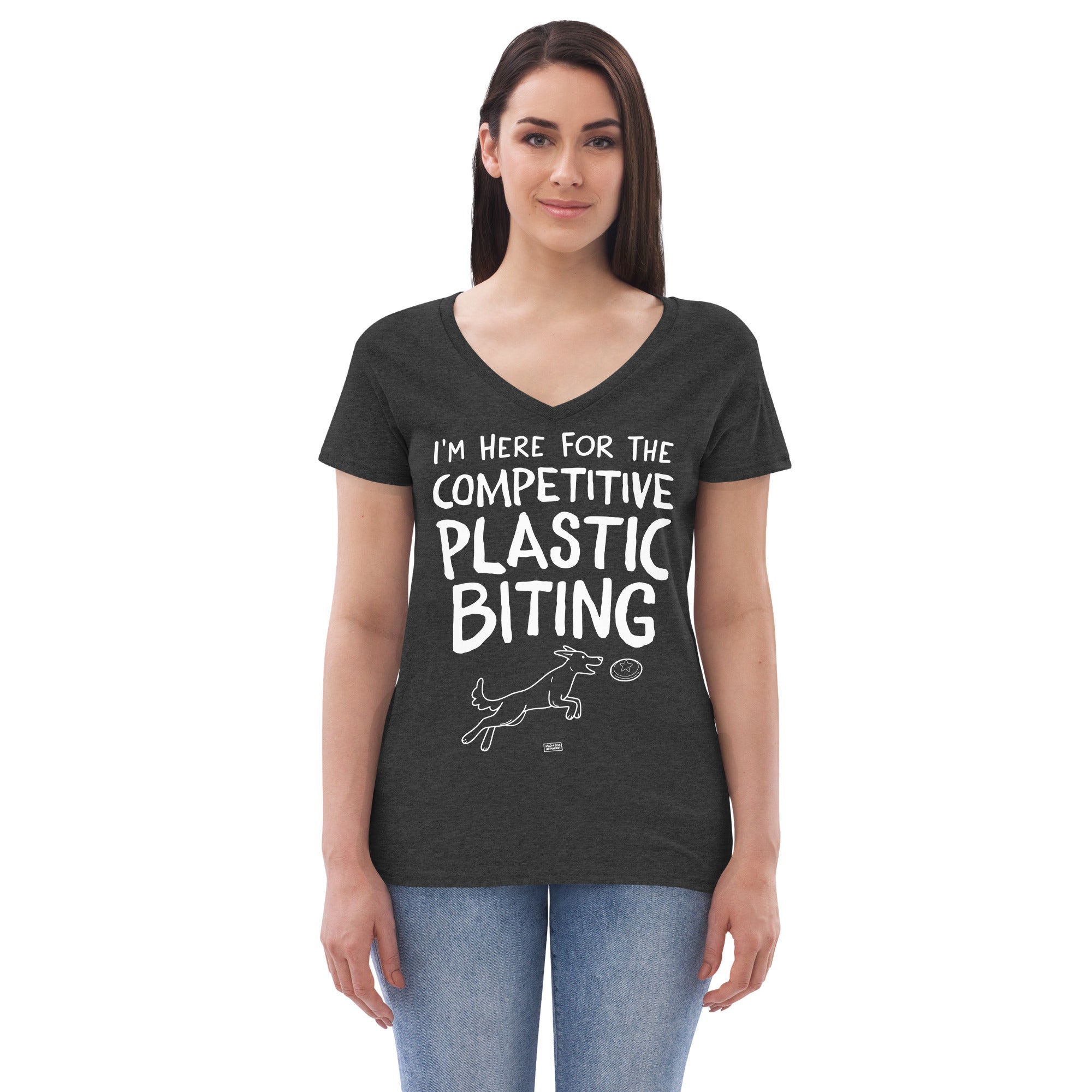 women's recycled v-neck: competitive plastic biting