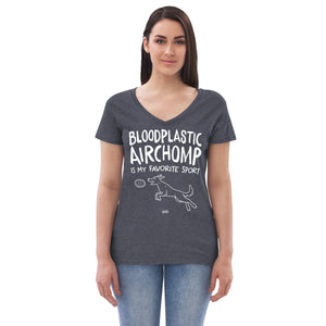 women's recycled v-neck: bloodplastic airchomp